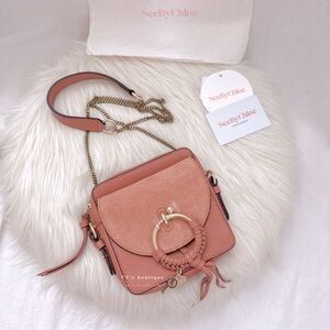 NWT See by Chloé Joan Camera Crossbody Bag Suede Leather Cheek Coral Pink